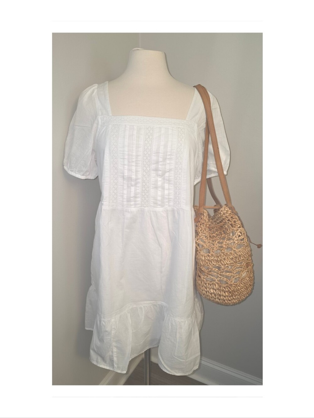LOFT Petites White Puff Sleeve Cottagecore Peasant Prairie Boho Dress Large LP